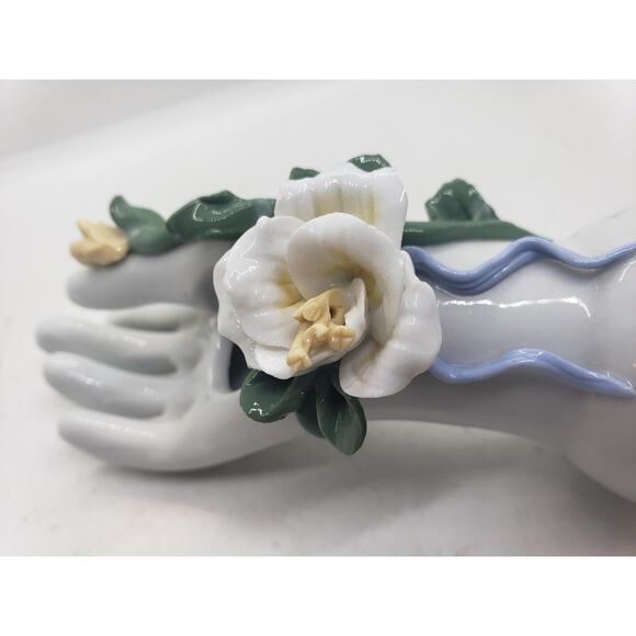 Vintage Porcelain Ceramic Hand Shaped 3D Vase Sculpted Rose Floral Decor - Picture 5 of 14